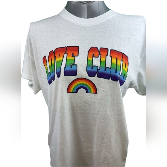 Brisco Love Club Rainbow Graphic White Shirt - Picture 1 of 3